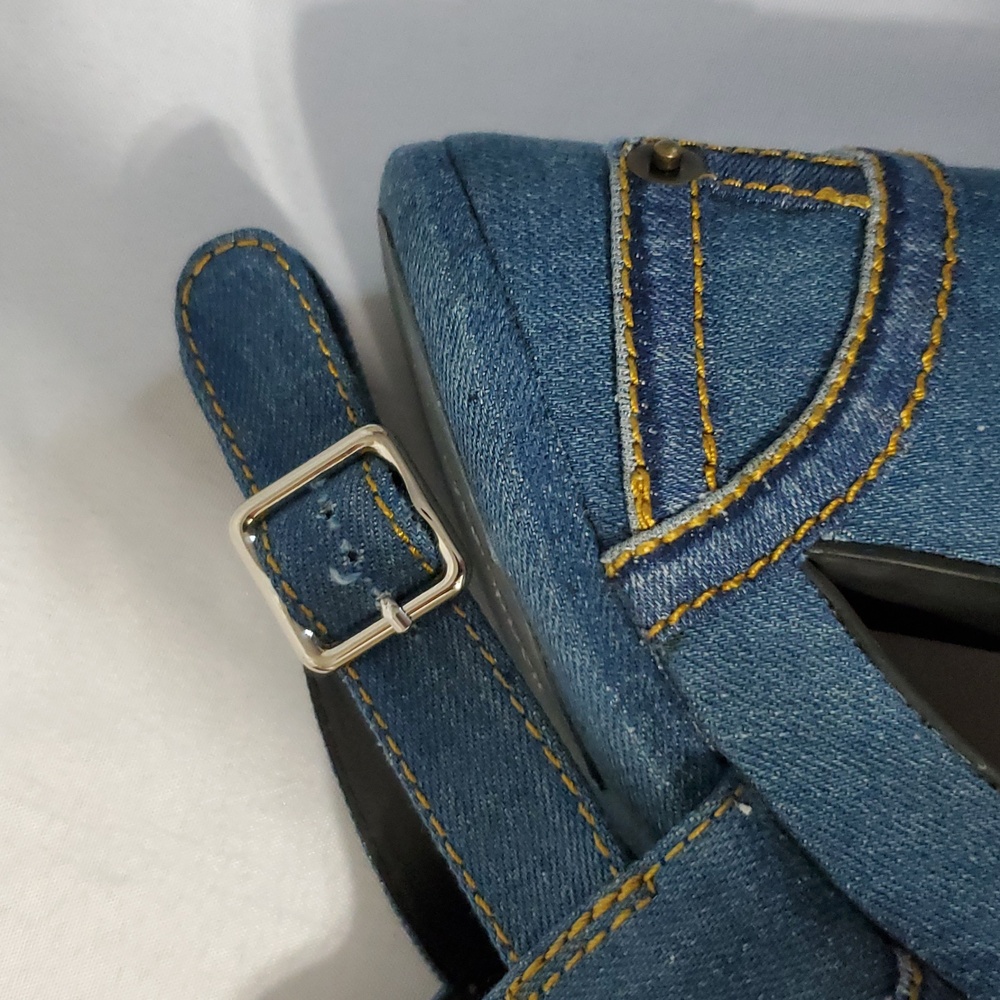 Jeffrey Campbell NWOT Blue Denim Jeans Platform Disco Heels Size 9.5 - Picture 8 of 13